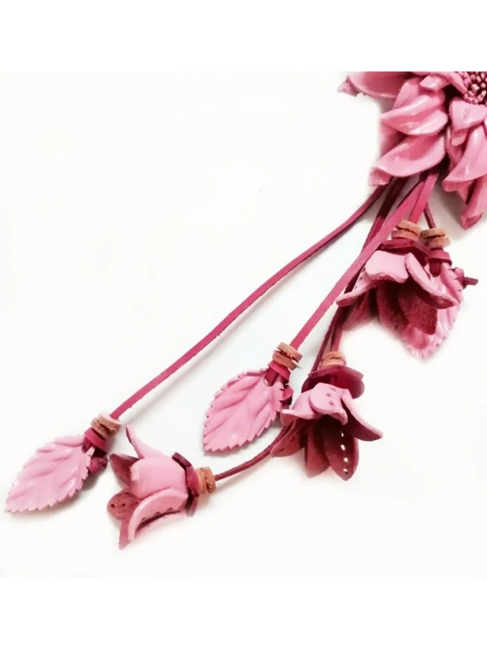 Handmade Genuine Leather Big Pink Dahlia Flower Keychain | Keyring & Wallet